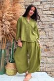 Annie Cushion Cotton Barrel Culotte Pant Olive